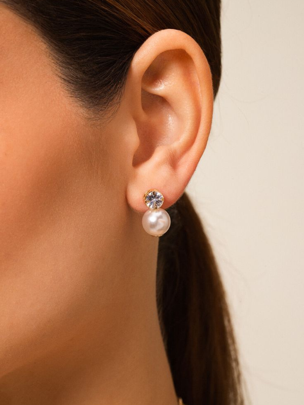 Brincos dourado com pérola & decoração de strass