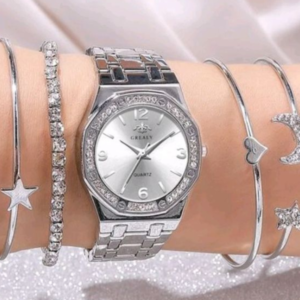 Relógio Prata De Quartzo Com Ponteiro Quadrado