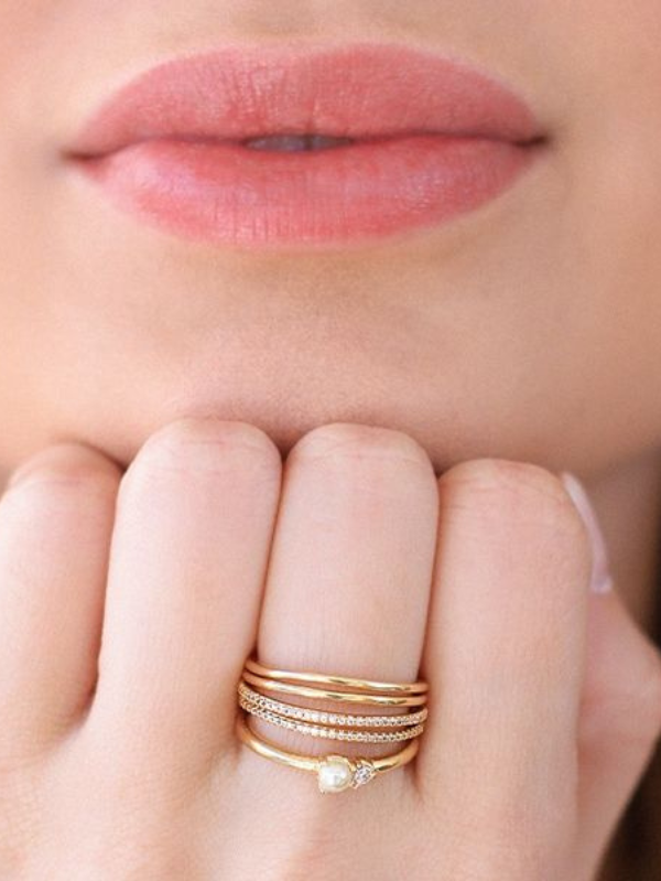 2 peças de anel Dourado de decoração de zircão