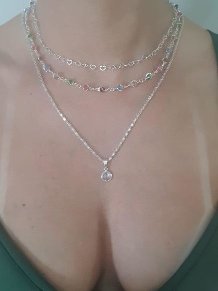Colar prata em camadas Decoração de strass