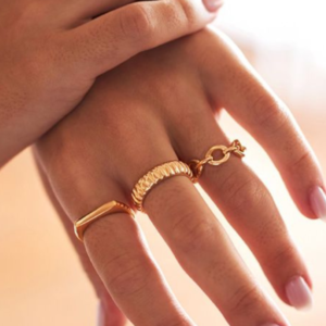 2 peças Anel Prata ou Dourado com Decoração de Zircão