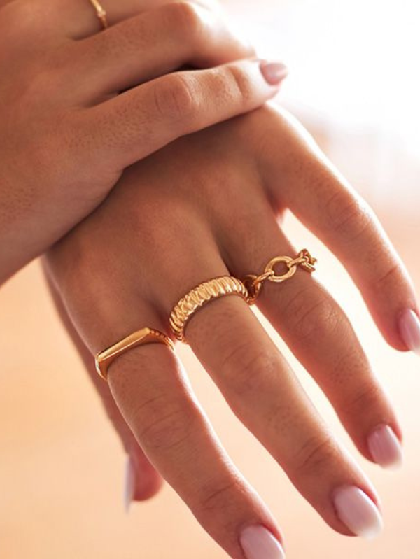 2 peças Anel Prata ou Dourado com Decoração de Zircão