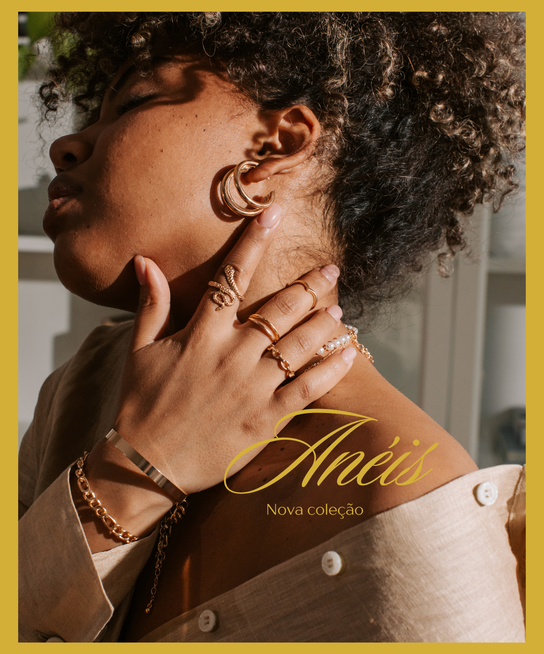 Post instagram nova coleção de anéis minimalista marrom
